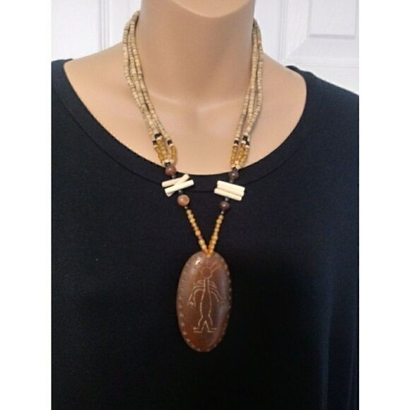 Necklace with Carved Pendant  - Picture 1 of 4